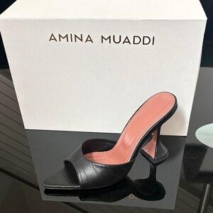 Amina Muaddi Black and Pink Heels